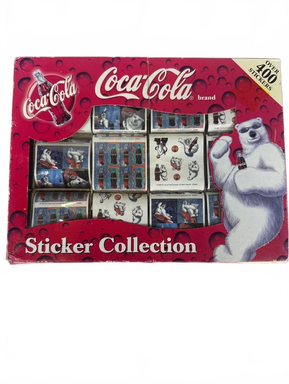 Vintage Coca-Cola Sticker Collection with Polar Bear Theme 1998
